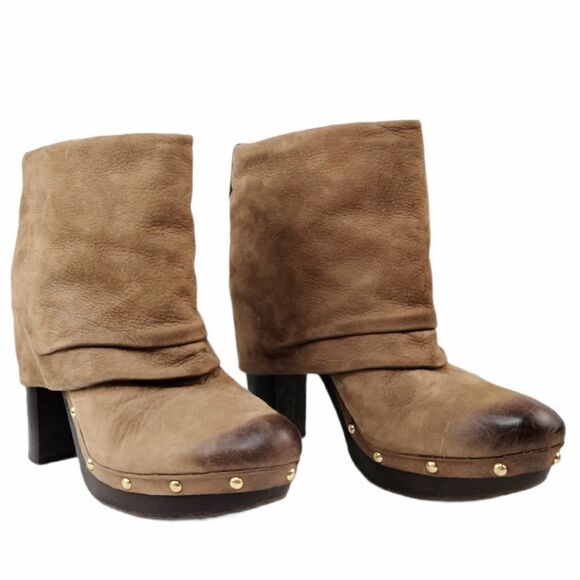 Vince Camuto Distressed Leather CoCo Fold-Over Cuffed Top Clog Booties Size 10 - Picture 5 of 11